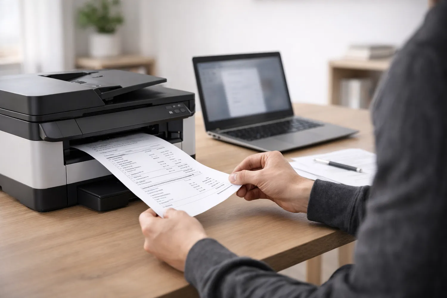 Imprimantă multifuncțională în birou de acasă pentru freelancer Imprimantă multifuncțională în birou de acasă pentru freelancer
