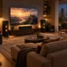 Cel mai bun Sistem Home Cinema 2 Sistem Home Cinema modern cu televizor, boxe surround și subwoofer într-un living
