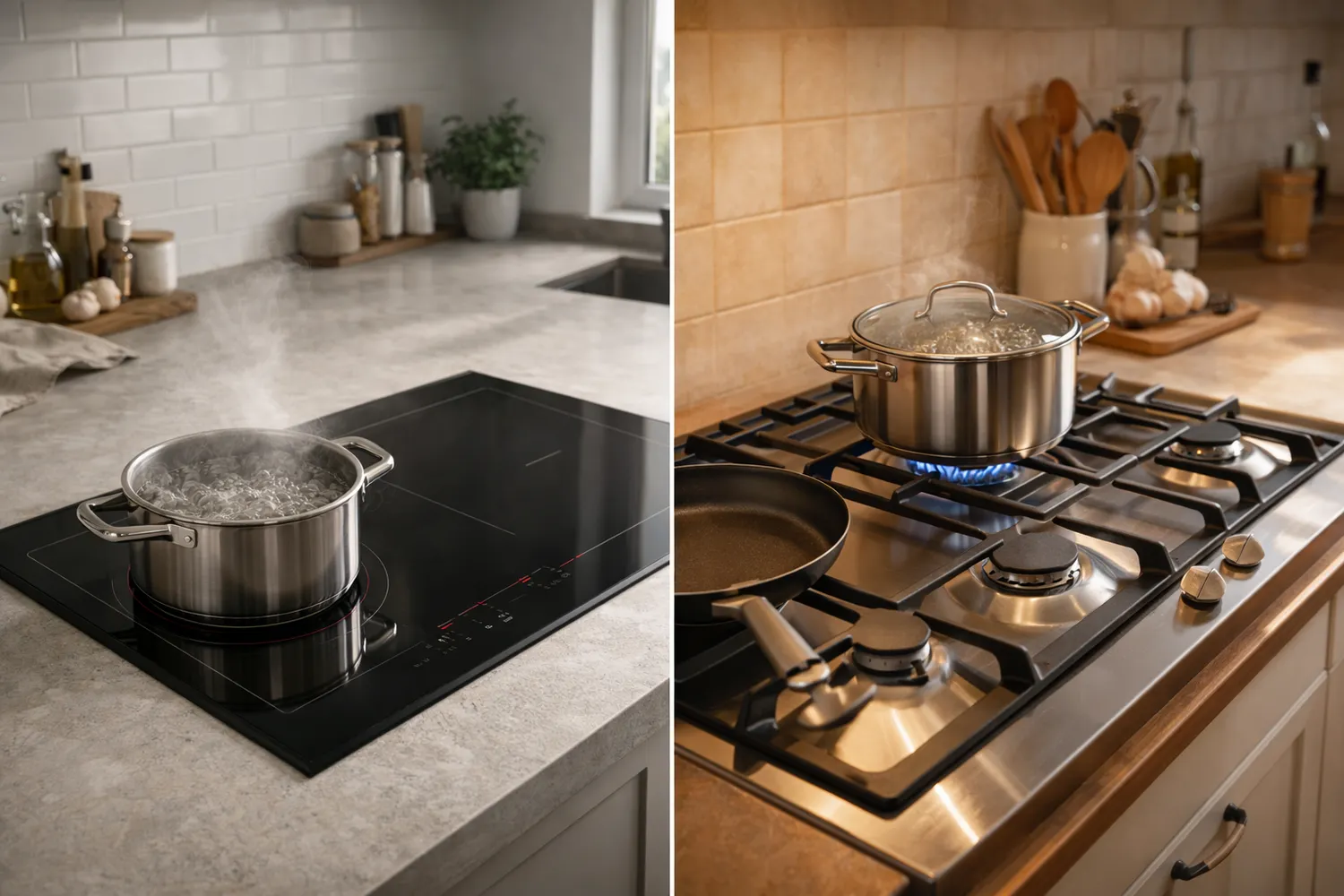 Comparație vizuală între plită cu inducție și plită pe gaz
