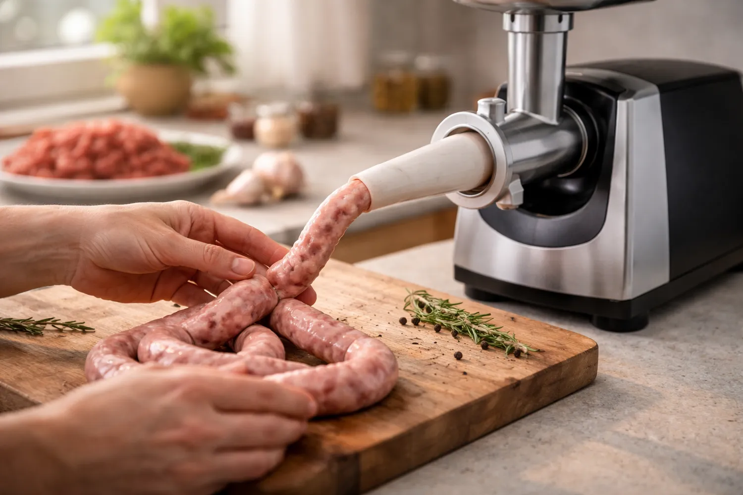 Prepararea cârnaților de casă cu mașina de tocat