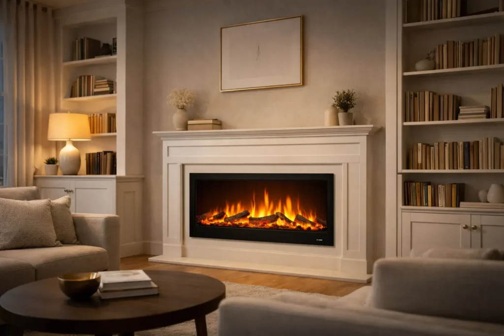 Șemineu electric cu ramă clasică în living