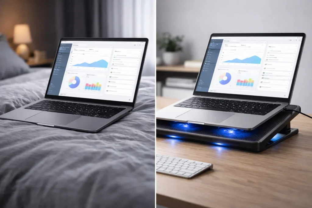 Poziționare corectă laptop cu cooler