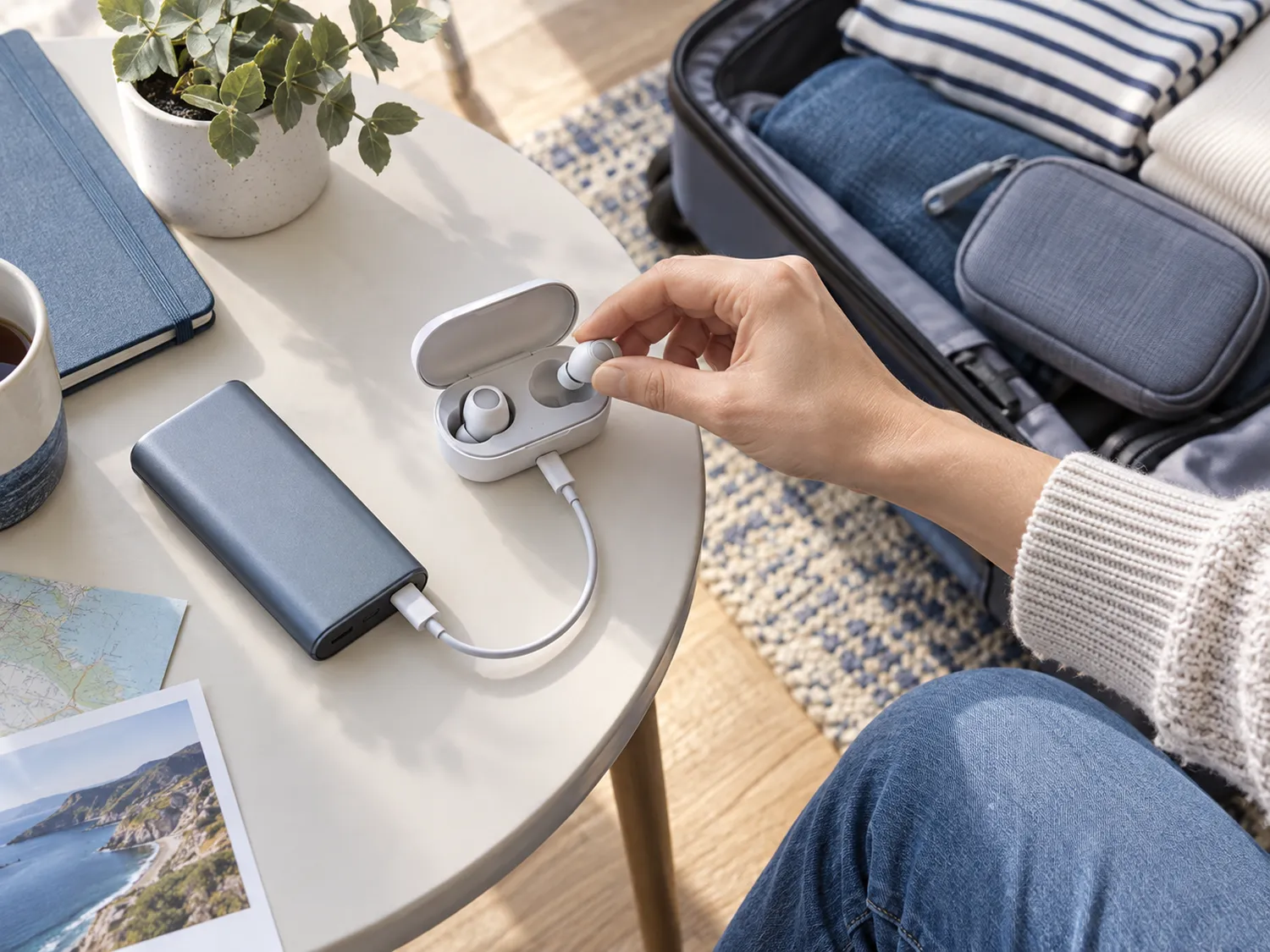 Încărcarea căștilor wireless înainte de călătorie Încărcarea căștilor wireless înainte de călătorie