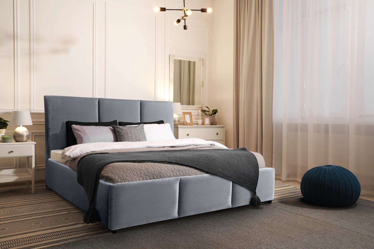 Pat tapitat Houston, somiera rabatabila, spatiu depozitare, gri Pat tapitat Houston, somiera rabatabila, spatiu depozitare, gri