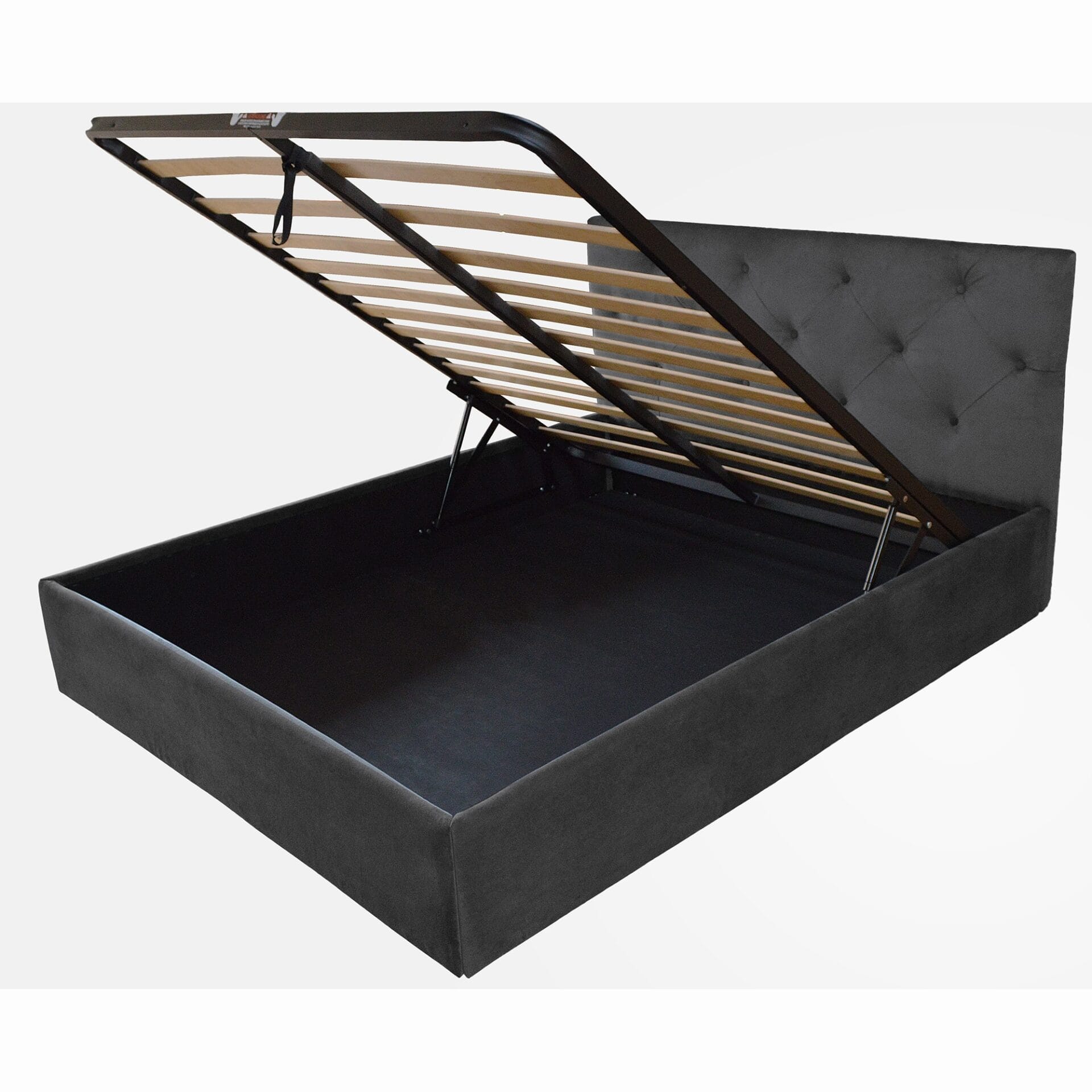 Pat Tapitat KringX King, contine somiera, lada depozitare, stofa antracit Pat Tapitat KringX King, contine somiera, lada depozitare, stofa antracit