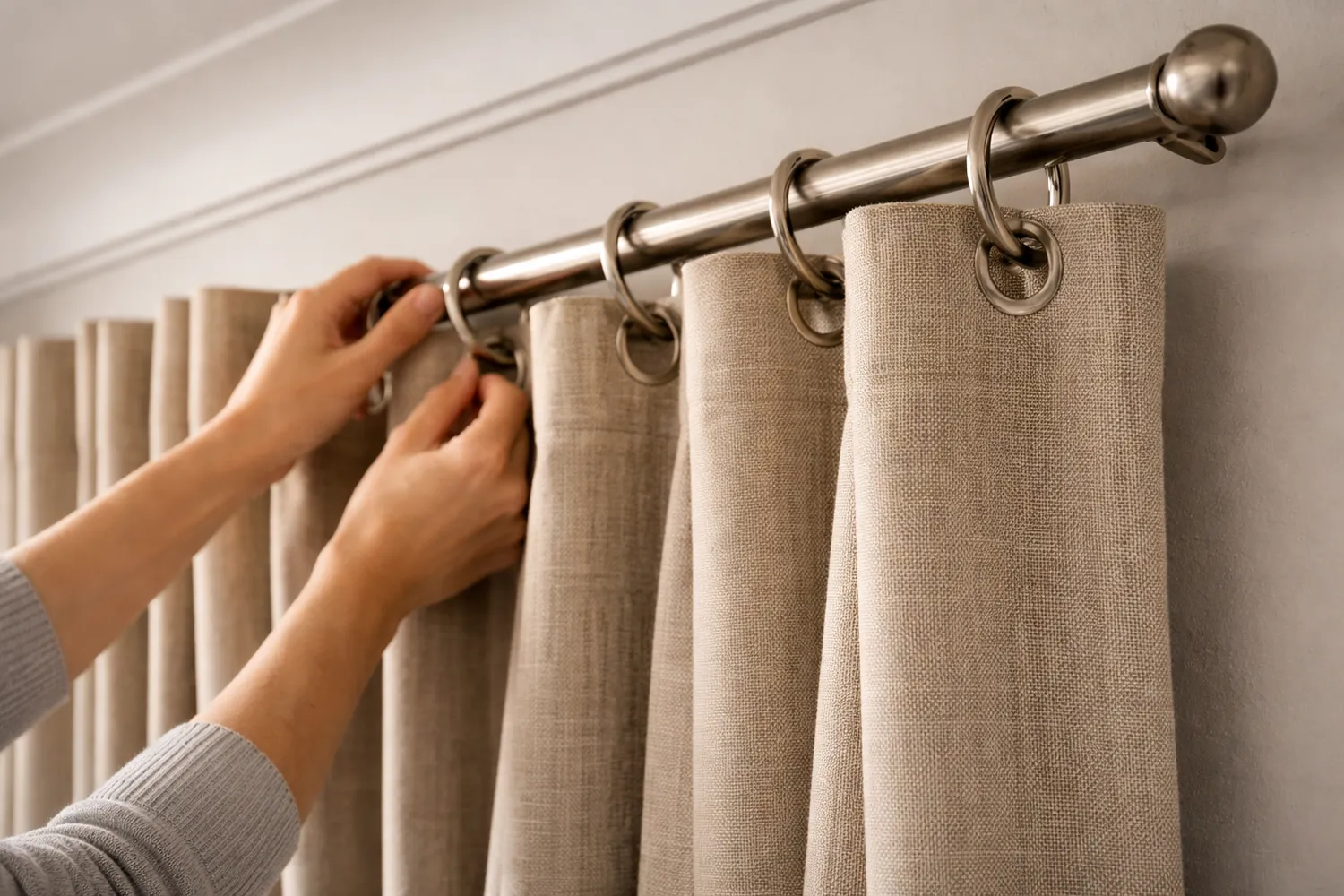 Montaj draperii pe bară cu inele – instalare rapidă