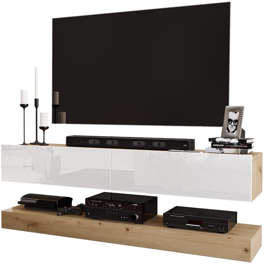 Comoda TV Irim Dafni stejar artisan alb lucios