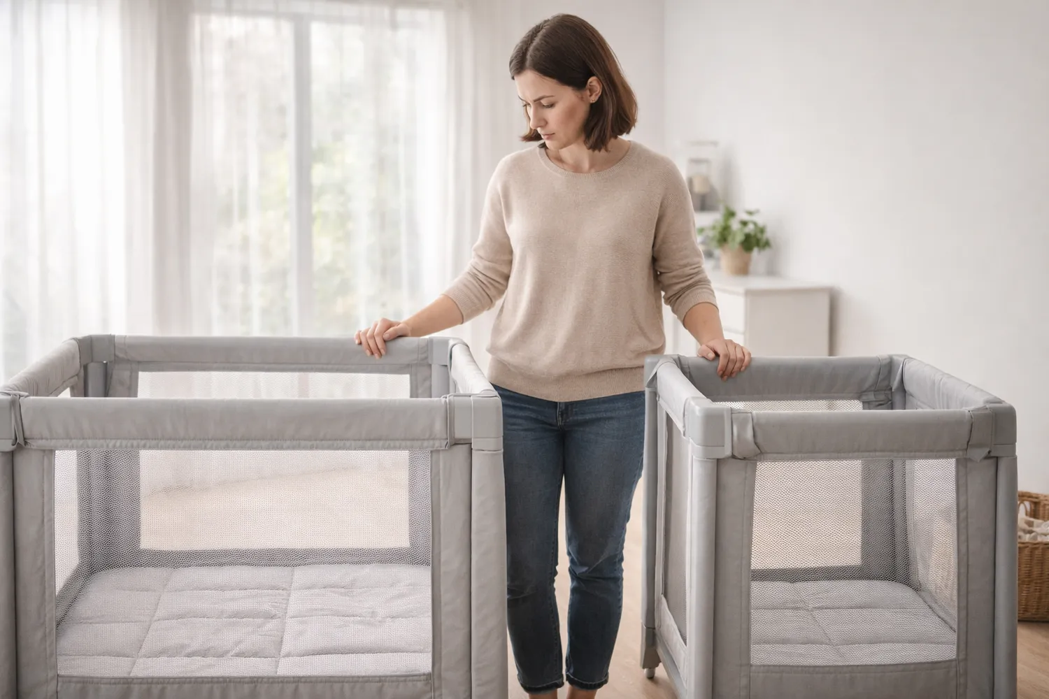 Compararea atentă a două modele de țarc pentru copii înainte de achiziție