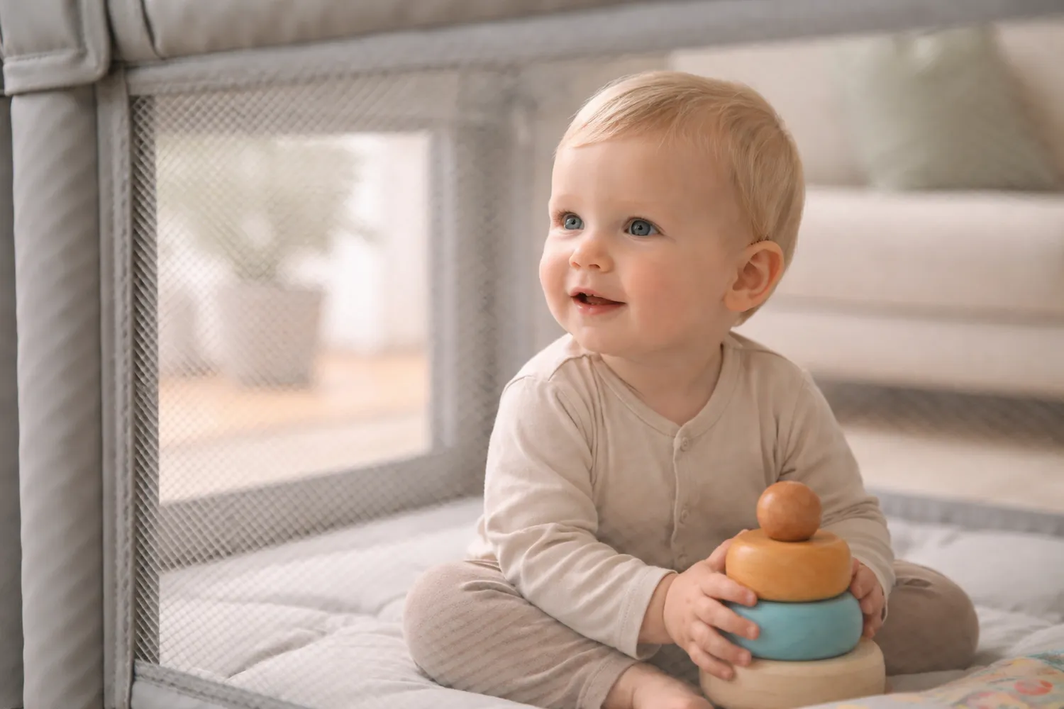 Țarc pentru copii cu laterale din plasă și vizibilitate bună