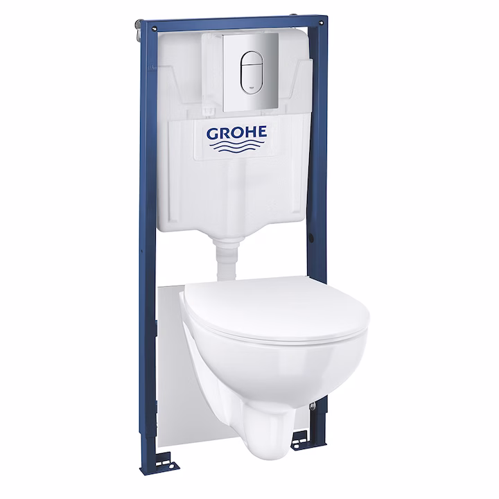 Pachet WC Grohe 5in1 Solido 39902000, suspendat, incastrat, clapeta actionare, capac slim, rimless