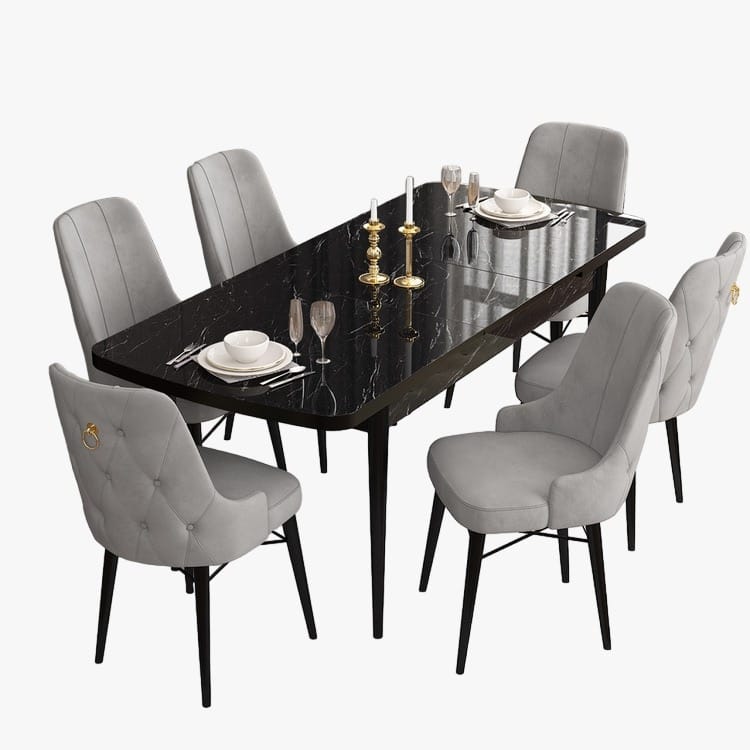 Set Masă Extensibilă neagră cu 6 scaune, Modella Nex