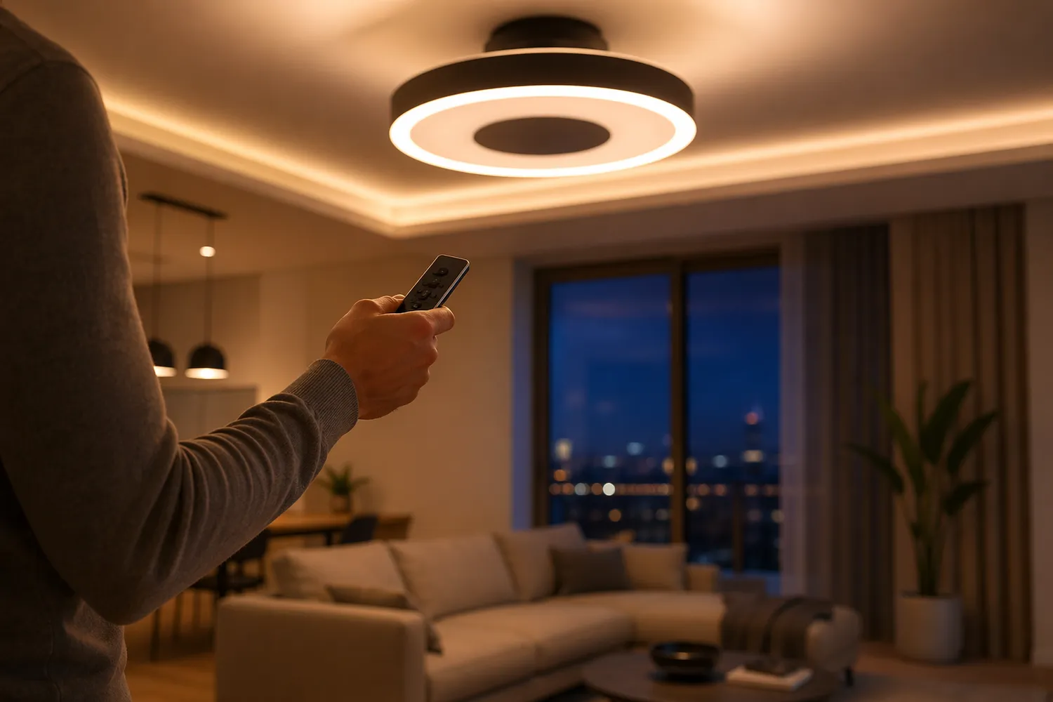 Control inteligent al plafonierei LED în living