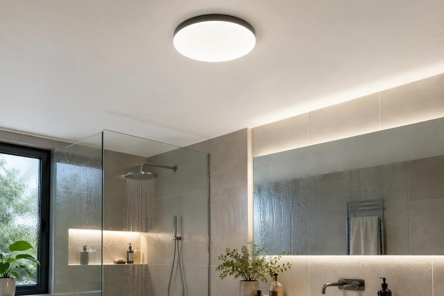Plafonieră LED potrivită pentru baie