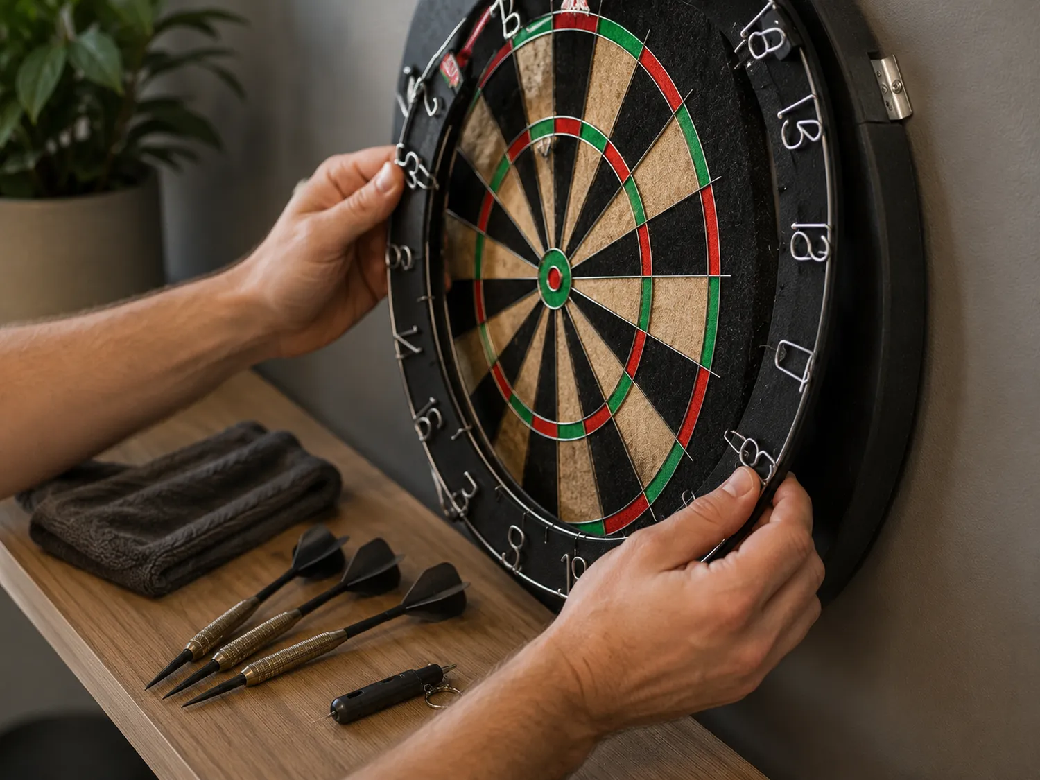Întreținerea și rotirea unei table de darts din sisal Întreținerea și rotirea unei table de darts din sisal