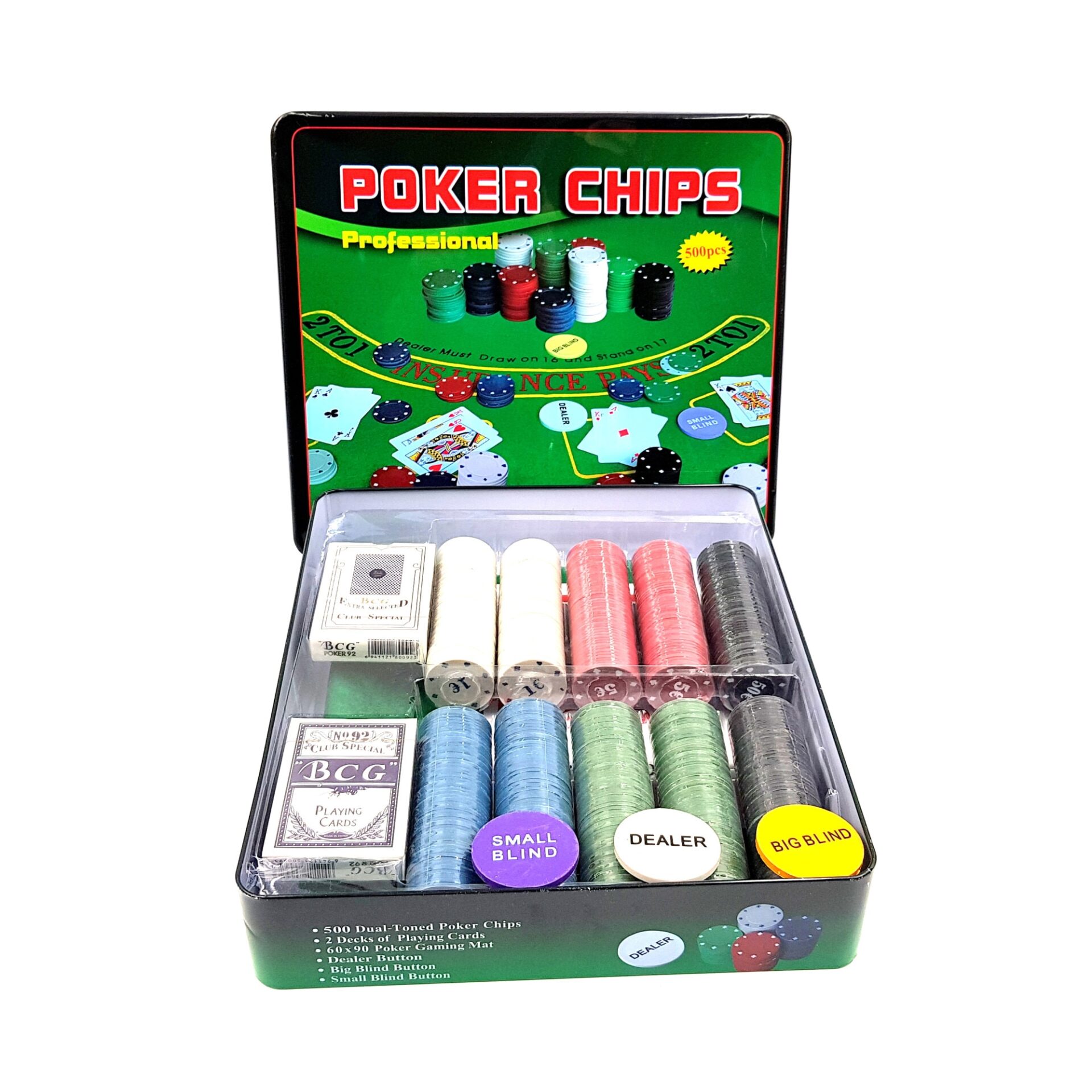 Set poker in cutie metalica DAR, 500 jetoane, Multicolor Set poker in cutie metalica DAR, 500 jetoane, Multicolor