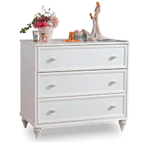 Comoda din pal cu 3 sertare, pentru copii si tineret Romantica White
