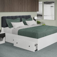 Pat Alb cu tapiterie Gri inchis  Pat Alb cu tapiterie Gri inchis