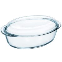Vas oval cu capac Pyrex Essentials, sticla termorezistenta, 3,1L + 1L
