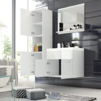 Set de mobilier pentru baie Montreal alb / alb lucios fara LED-uri Set de mobilier pentru baie Montreal alb / alb lucios fara LED-uri