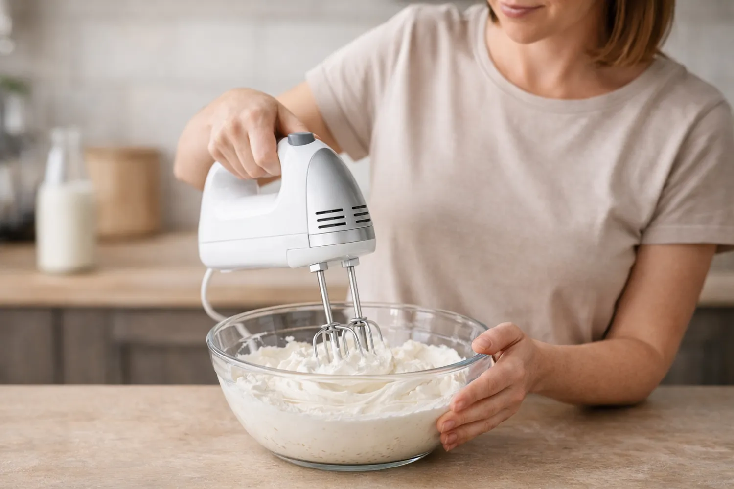 Folosire mixer de mână pentru cremă fină