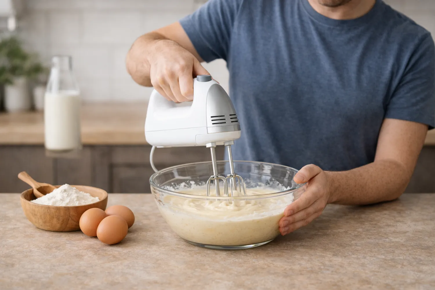 Mixer de mână în acțiune – aluat pentru clătite