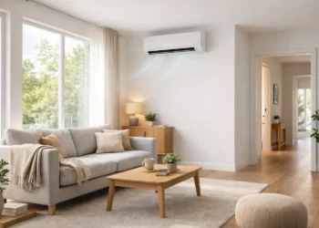 Aer condiționat într-un living modern de apartament cu 2 camere