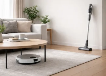 Aspirator robot vs aspirator vertical: ghid clar ca să alegi corect 4 Aspirator robot vs aspirator vertical într-un living modern