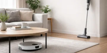 Aspirator robot vs aspirator vertical într-un living modern