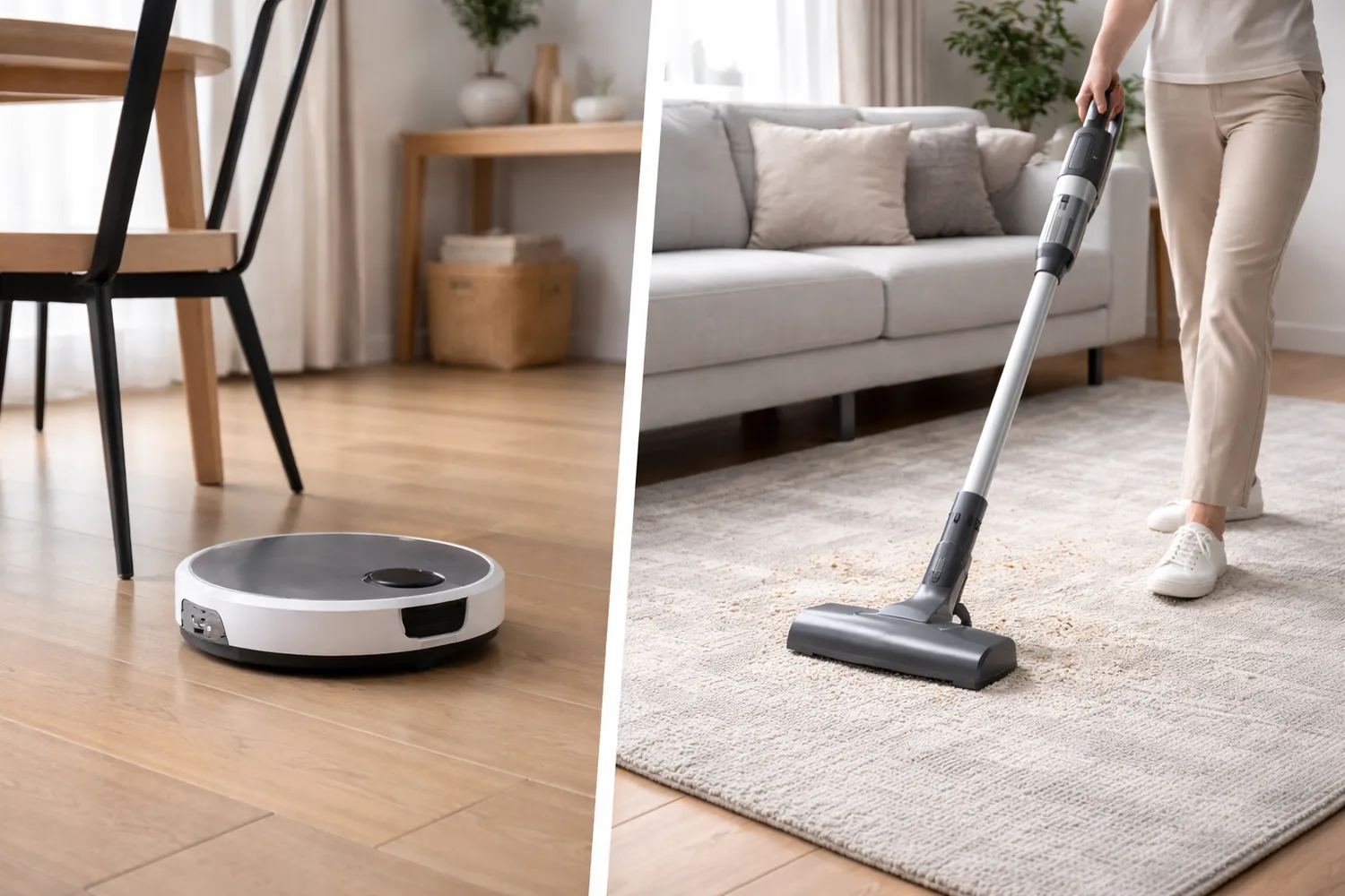 Diferența de utilizare dintre un aspirator robot și un aspirator vertical pe podea și covor