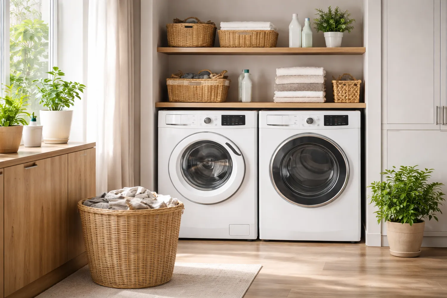 Uscător de rufe separat într-o cameră de spălat pentru volum mare de rufe