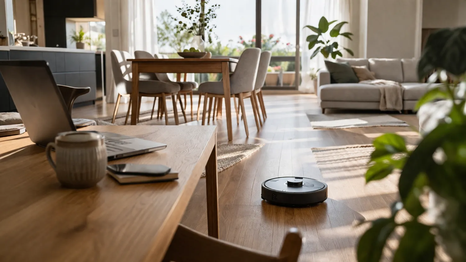 Aspirator robot folosit într-un apartament ordonat Aspirator robot folosit într-un apartament ordonat