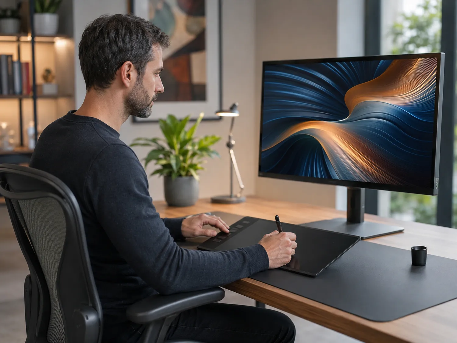 Spațiu de lucru ergonomic pentru un designer cu tableta grafica Spațiu de lucru ergonomic pentru un designer cu tableta grafica