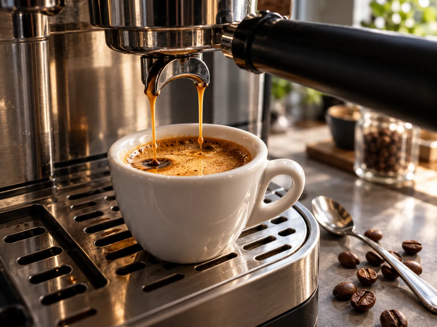 Cafea espresso preparată acasă cu un espressor manual Cafea espresso preparată acasă cu un espressor manual
