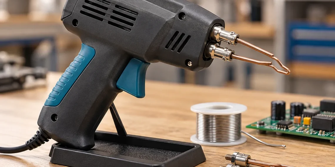 Pistol de lipit cu fludor electric, cu vârf metalic și accesorii pentru realizarea conexiunilor electronice