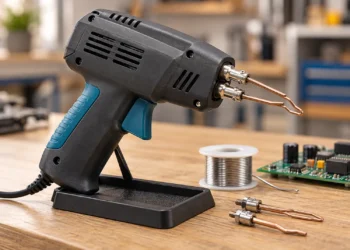 Pistol de lipit cu fludor electric, cu vârf metalic și accesorii pentru realizarea conexiunilor electronice